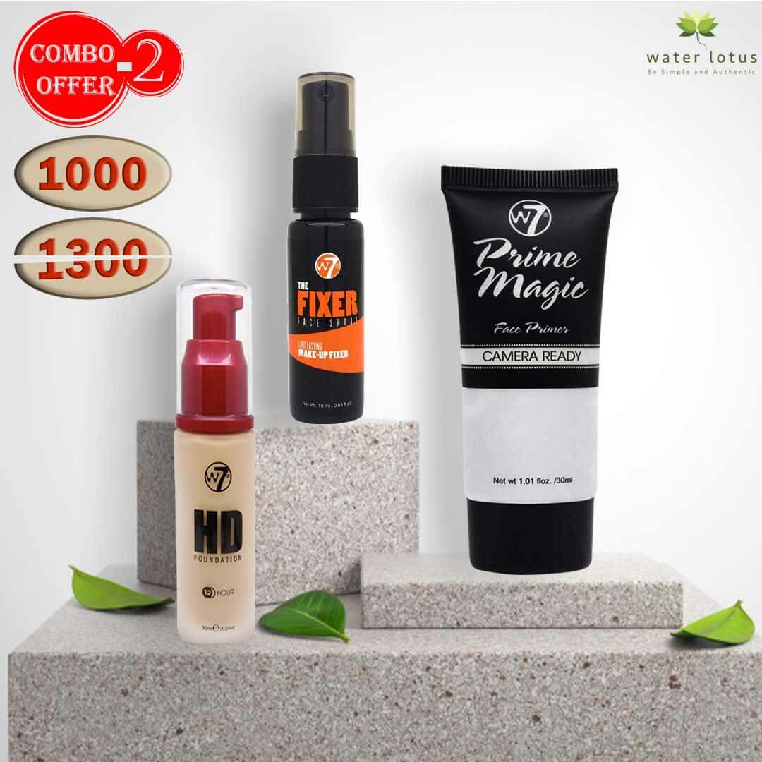 W7 Foundation + W7 Primer+ W7 Fixer Setting Spray Combo Pack Offer